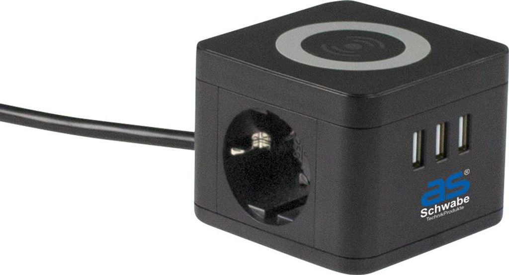 as-Schwabe Steckdosentower 2-fach 230V/16A QI-Wireless Produktbild 