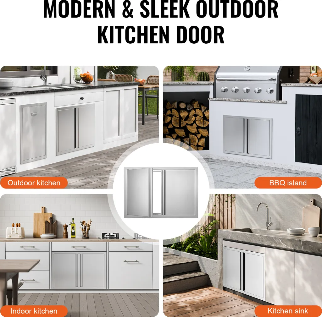 Double Porte Cuisine Extérieure Inox 774x532 mm avec Poignées Intégrées - 6