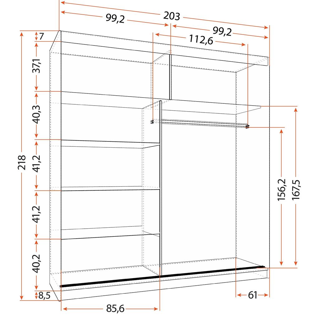 Schwebetürenschrank Kleiderschrank Schrank 203cm Produktbild 4