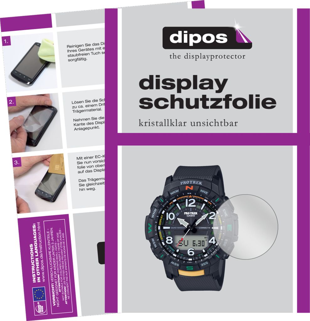 2x Schutzfolie für Casio PRT-B50 Pro Trek klar Displayschutzfolie Folie Display Schutz dipos