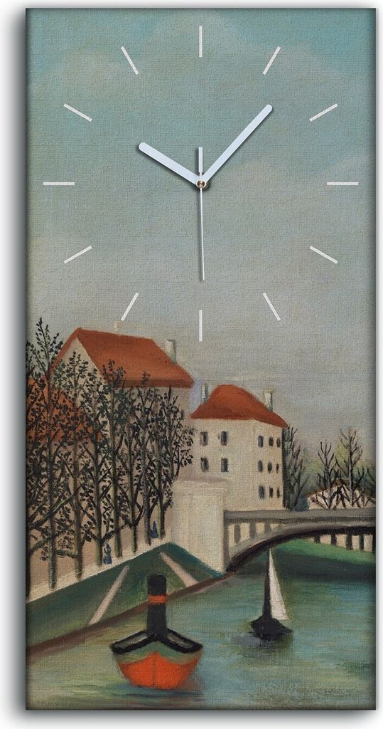 Dekor Leinwand Uhr Wandbilder Geräuschlos 30x60 Malerei Stadt Fluss Boote Bäume - weiße Hände