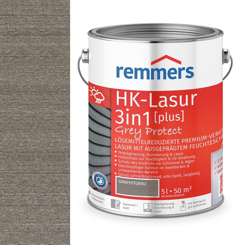Remmers HK-Lasur 3in1 (plus) 5 L Eimer Graphitgrau FT-25416 Immagine del prodotto 