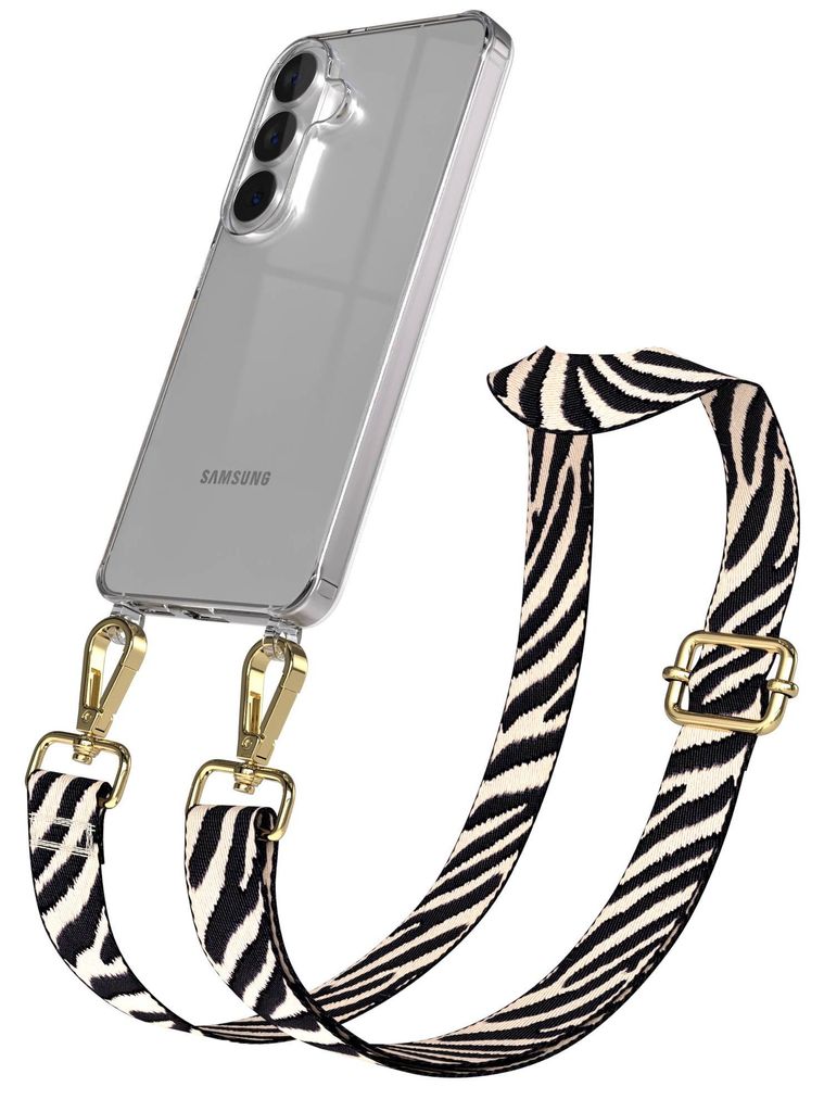 EAZY CASE Handykette - Verstellbarer Trageriemen kompatibel mit Samsung Galaxy S26, Handykordel mit transparenter Silikon-Hülle, Karabiner Gold, Z...