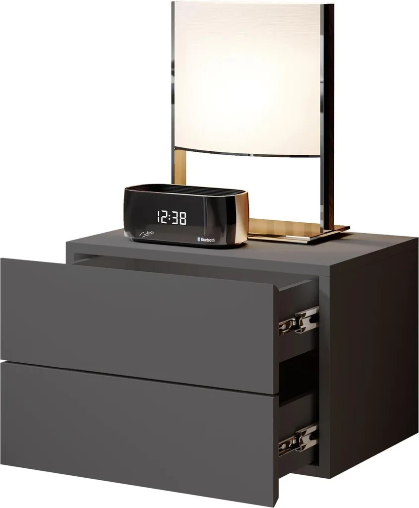 Table de Chevet Compacte Cabo Graphite - Rangement de Nuit Gain de Place - 2