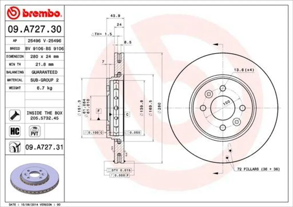 Disque de frein avant ventilé pour Renault Megane Scenic et Kangoo