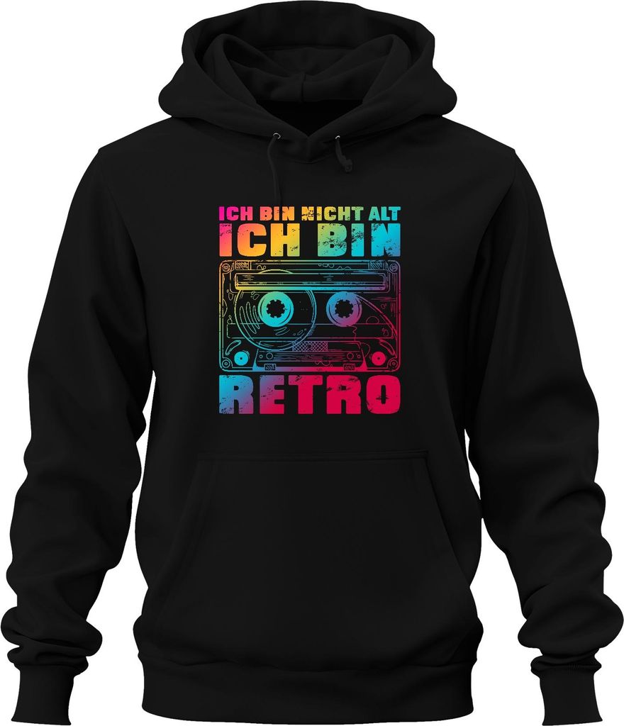 Ich bin nicht alt ich bin retro Kassette 80er Vintage Geschenk Uni Hoodie Kapuzenpullover, Schwarz, M