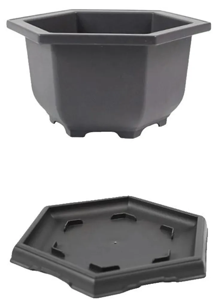 Pot de fleurs hexagonal en plastique léger avec plateau drainage - 25cm