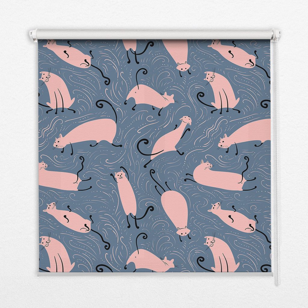 Seitenzug-Rollo Fensterrollo Jalousie - Thermo-Rollo Verdunkelungsrollo - 100x180 cm - Rosa Katzen