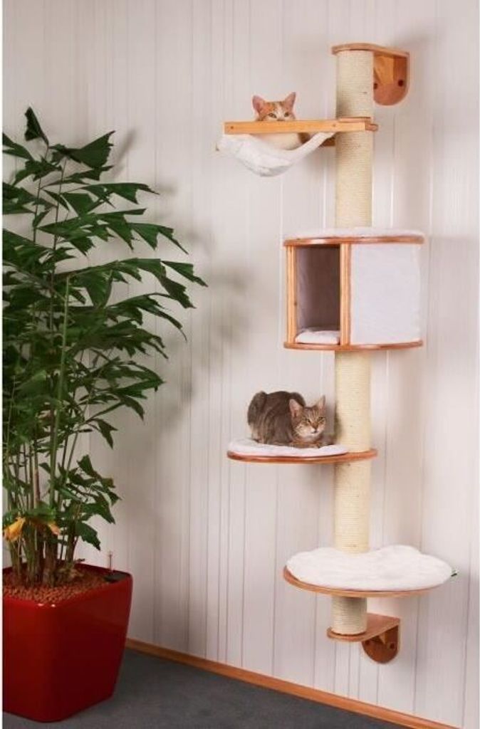 Katzenbaum Wandmontage Dolomit, 168 cm hoch, mit Sisalstamm, Weiß & Beige