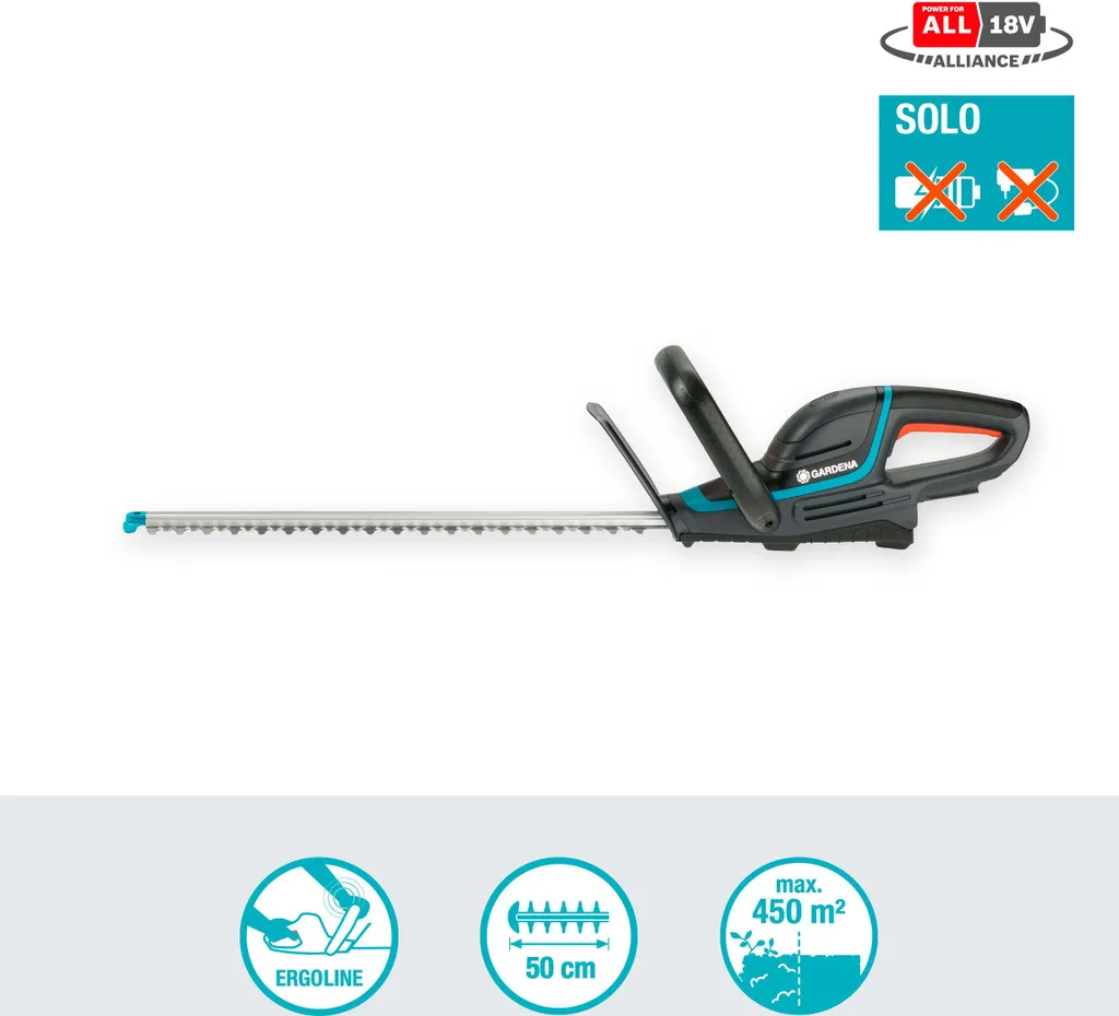 Gardena 14730-55 ComfortCut | Tagliasiepi Wireless 18V P4A Solo - 18