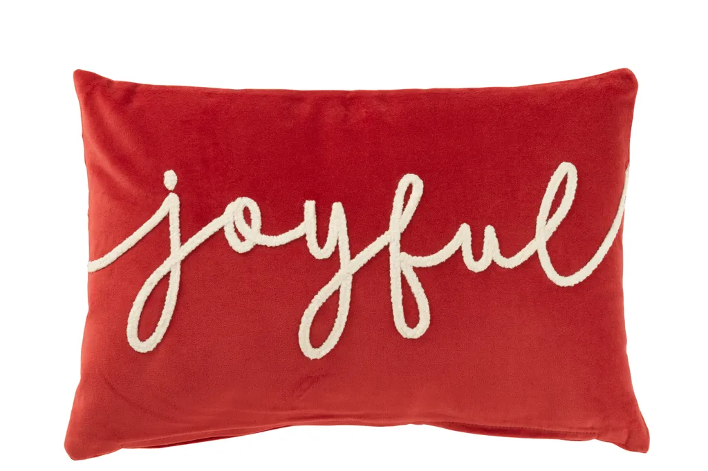 Coussin rectangulaire Joyful velours rouge J-Line anti-affaissement
