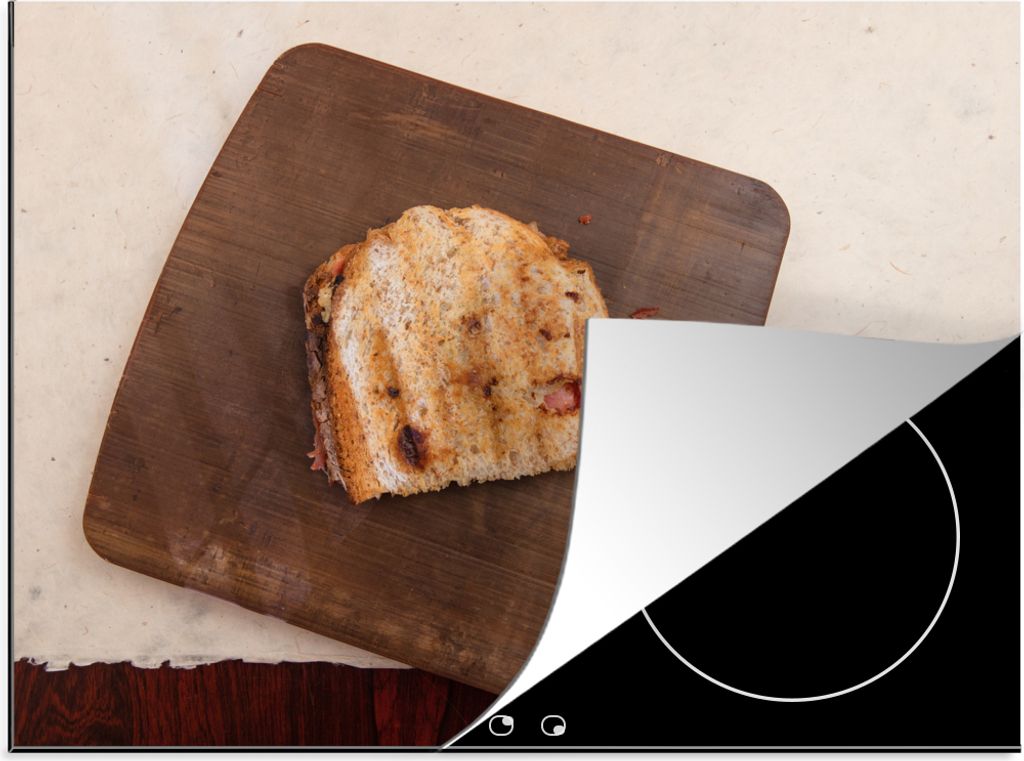 KitchenYeah Herdabdeckplatte Gerichte - Toast - Käse , 57x51cm, Küche Deko, Glaskeramikfeld Herdabdeckung, Abdeckplatte fùr Kochfeld