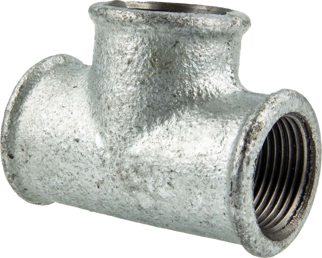 Temperguss-Gewindefitting verzinkt T-Stück, allseitig IG 3/4 Zoll, Typ 130, DVGW