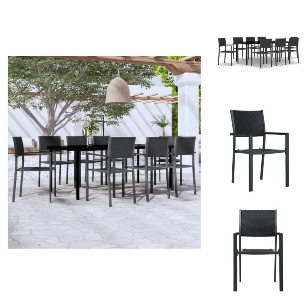 vidaXL 9-tlg. Garten-Essgruppe Schwarz - Gartenmöbel-Sets
