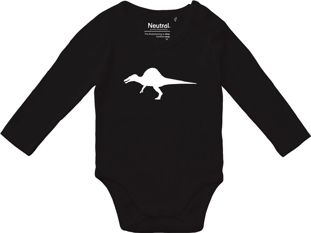 Huuraa Baby Body Spinosaurus Dinosaurier 68 Black Baumwolle Fairtrade Langarmbody Geschenkidee
