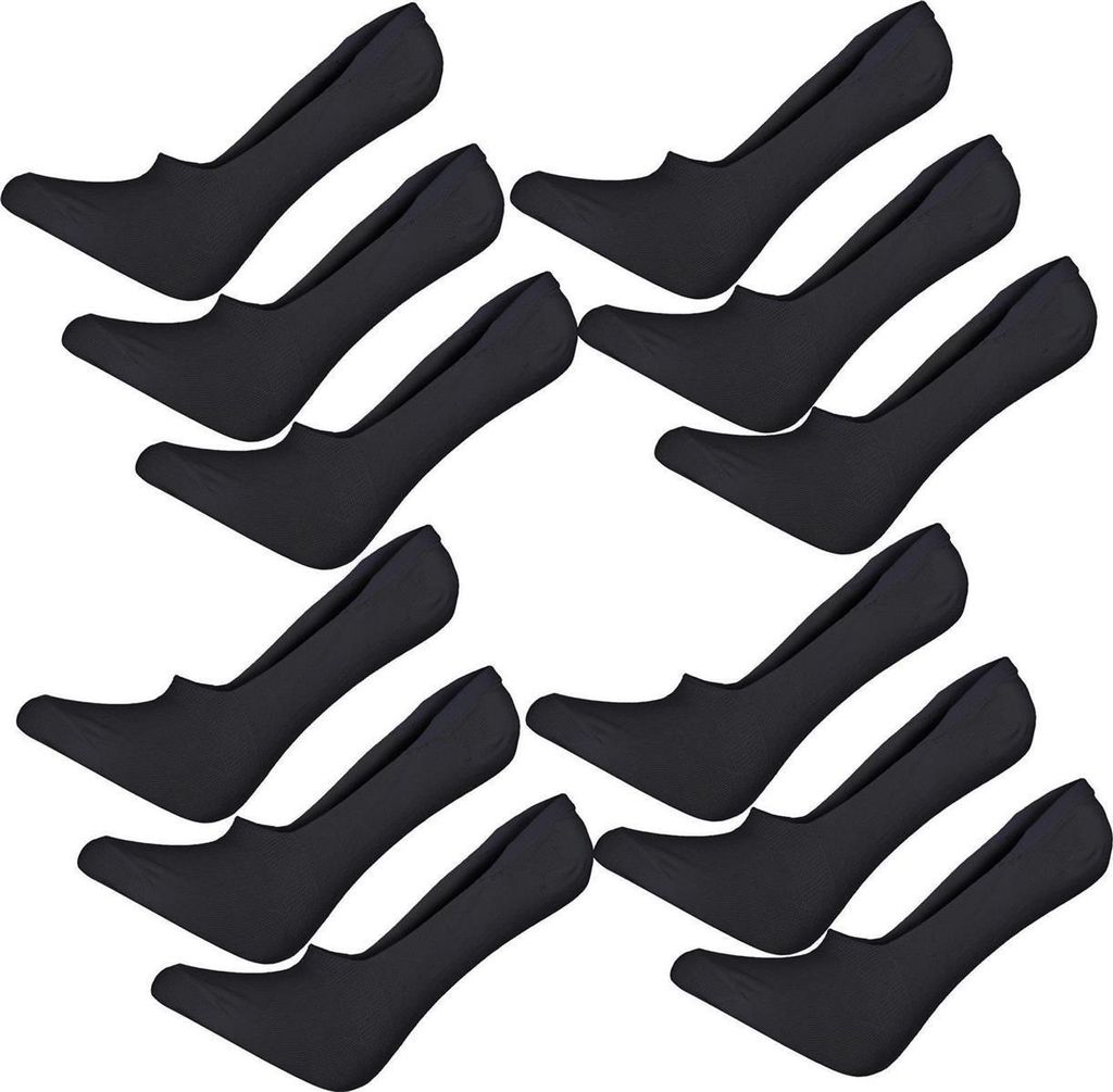 12 Paar Damen Füßlinge Ballerina Unsichtbare Sneaker Sport Socken mit Rutschfest Silikon, 12 Paar, Schwarz/35-38
