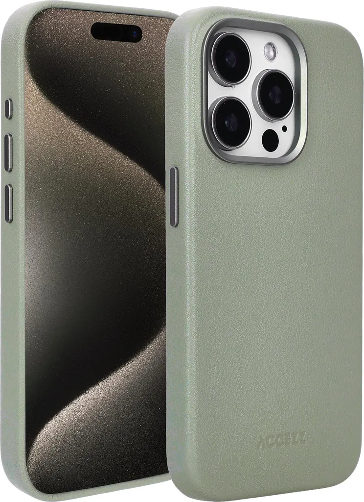 Accezz MagSafe Cover posteriore in pelle per iPhone 15 Pro - Grigio chiaro