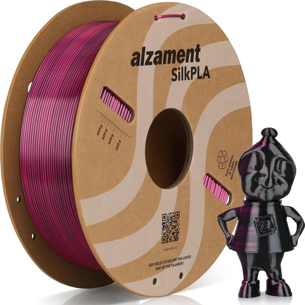 Bobine Filament 3D PLA Silk Noir et Rose Rouge 1.75mm Effet Satiné Alzament