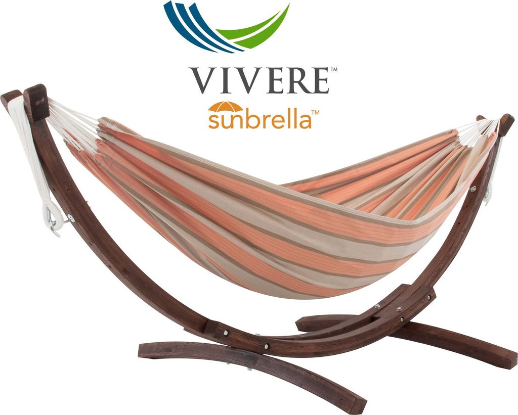 VIVERE Hängematte aus Sunbrella mit Gestell aus Holz 260 cm – 200 kg Belastung - Cameo