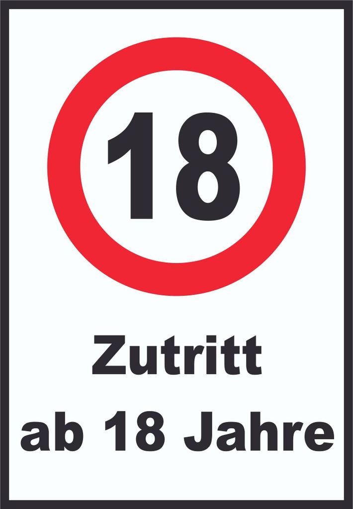 Zutritt ab 18 Jahre Schild A4 Rückseite selbstklebend