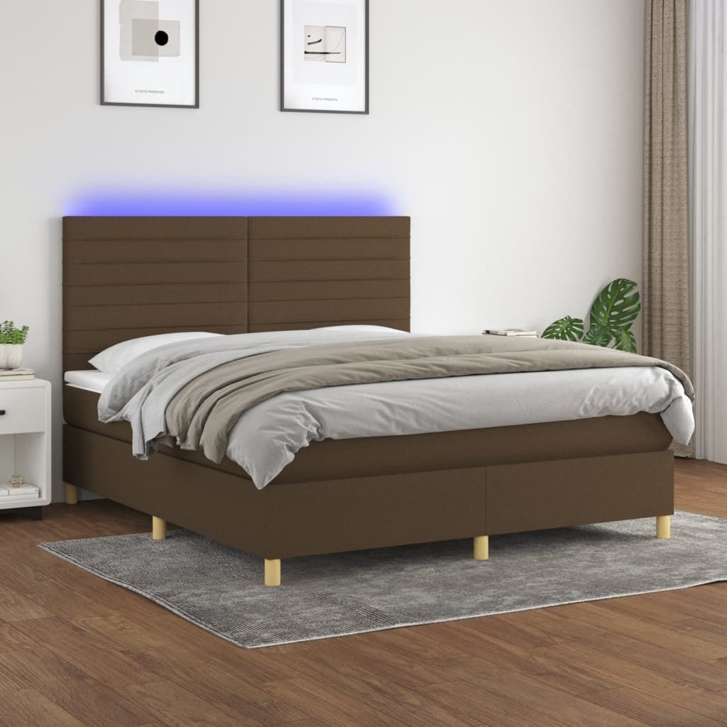Cloris Designermöbel Boxspringbett mit Matratze & LED Dunkelbraun 160x200 cm Stoff 2024 Neu
