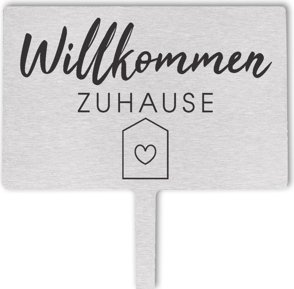 Green Rhino Blumenstecker Schild "Willkommen zuhause" | wetterfest | in Deutschland gefertigt | 28 x 10 cm