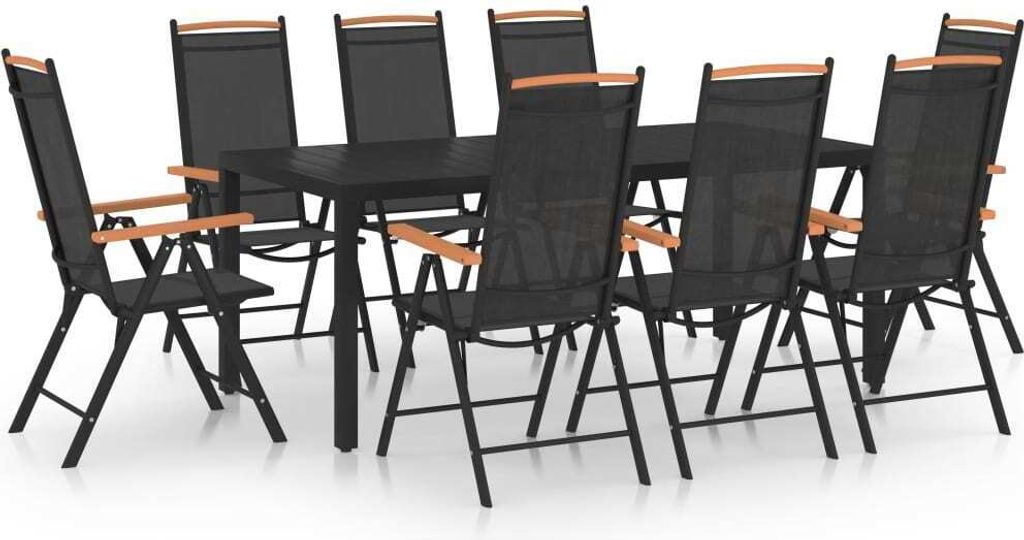 BEI CLORIS 9-tlg. Garten-Essgruppe Aluminium Schwarz - Gartenlounge-Set, Gartenmöbelset, Sitzgruppe 2026Neu3592003