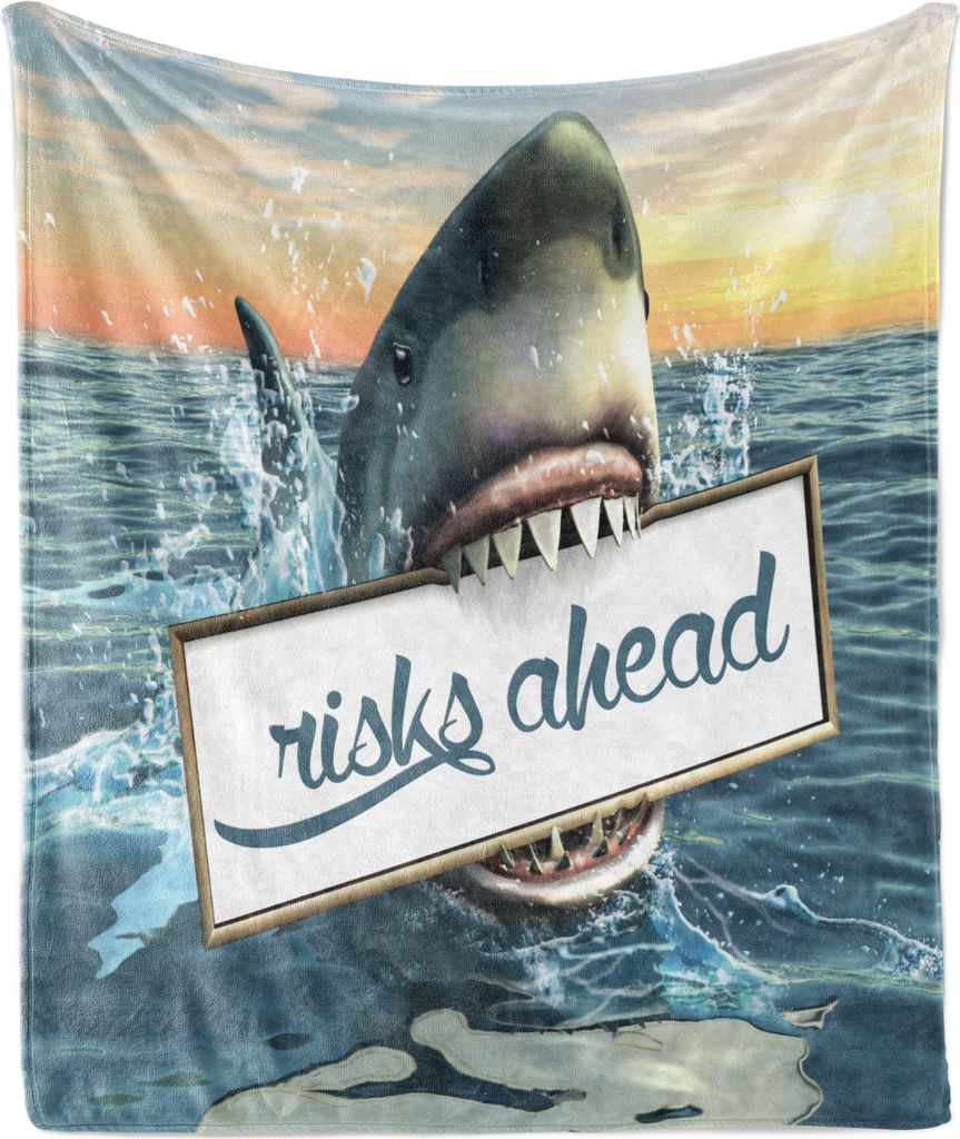 ABAKUHAUS Hai Weich Flanell Fleece Decke, Gefährliche Fische Halten Plaque, Gemütlicher Plüsch für den Innen- und Außenbereich, 125 x 175 cm, ...