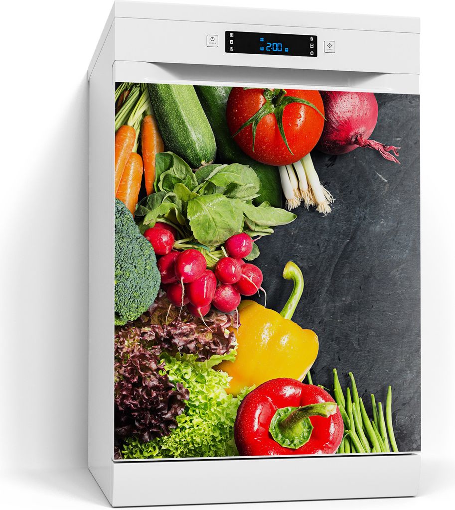 DEQORI Magnetmatte Spülmaschine beschreibbar 60x70 cm 'Schiefertafel mit Gemüse' Magnetfolie