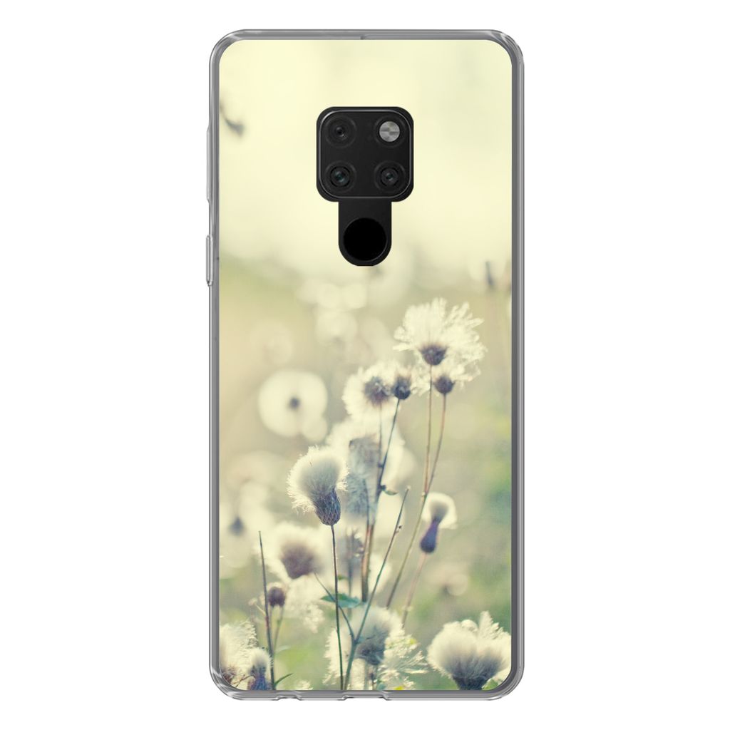 MuchoWow Handyhülle Schutzhülle Hülle für Huawei P40 Lite Blumen - Feld - Weiß Silikon Softcase Handy Hülle - Handy