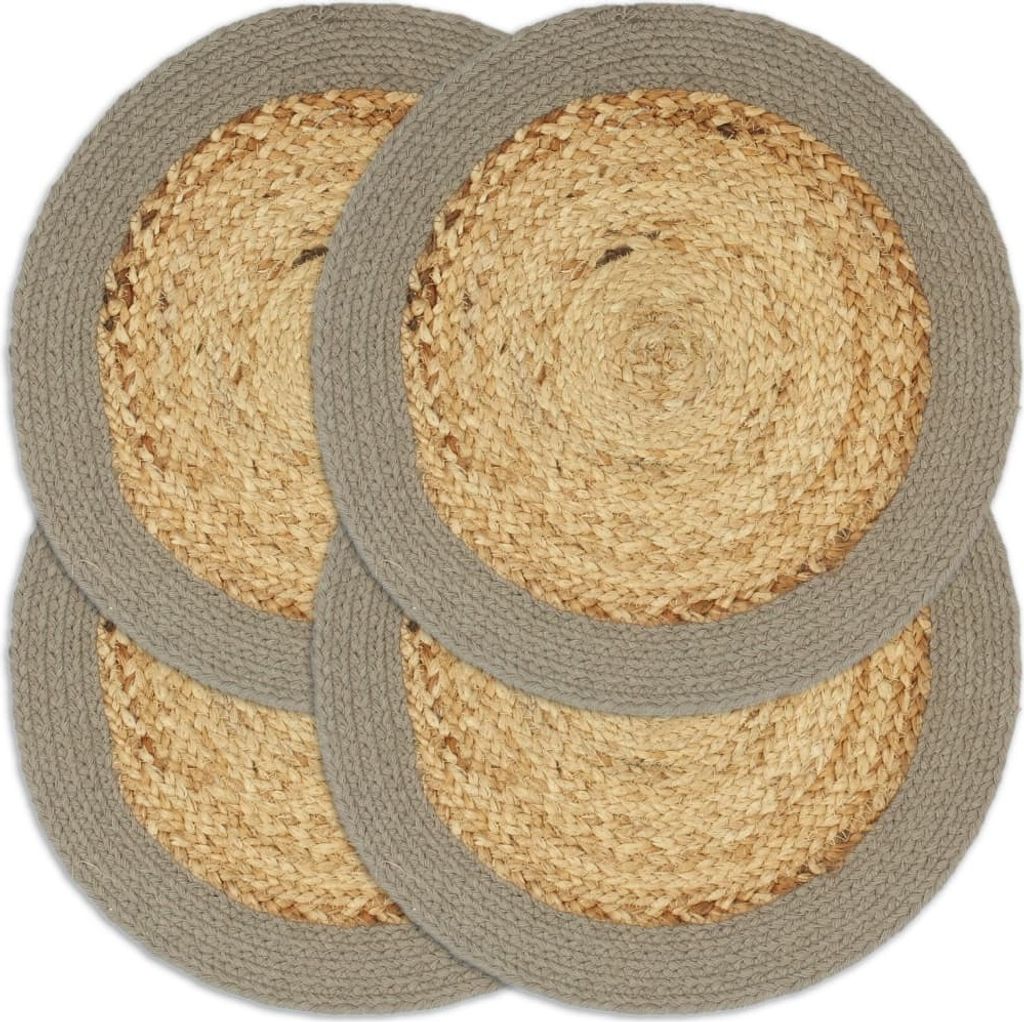Tischsets 4 Stk. Natur und Grau 38 cm Jute und Baumwolle