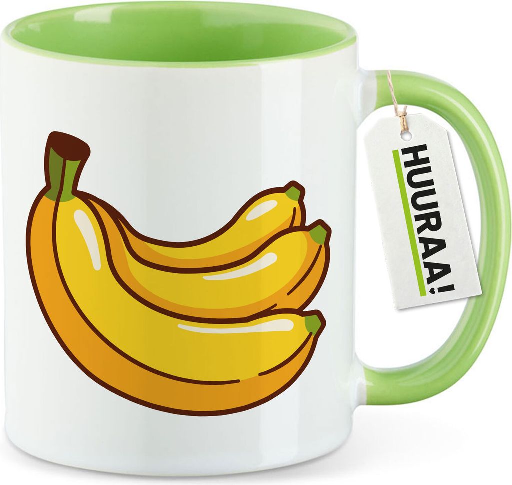 Huuraa Kaffeetasse Banane Comic 330ml Grün Keramik Kaffeebecher Geschenkidee