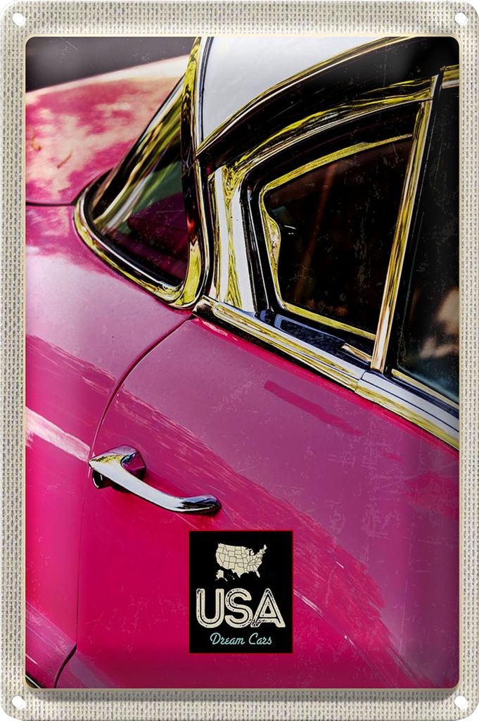 Blechschild Reise 20x30cm Amerika Oldtimer rosa silber Urlaub