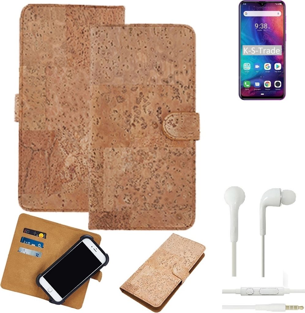 K-S-Trade Hülle kompatibel mit Ulefone Note 7P + in ear Kopfhörer Kork Handyhülle Cover Schutzhülle TPU Case Bumper in Hellbraun, (1x)