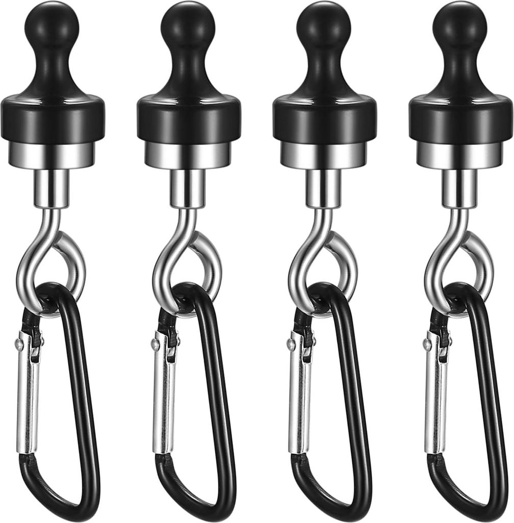 Allecto Premium - Magnetisches Haken Set von 4 Schwarz mit Karabinerhaken - Starke Magnet Haken für Zuhause, Büro und Garage