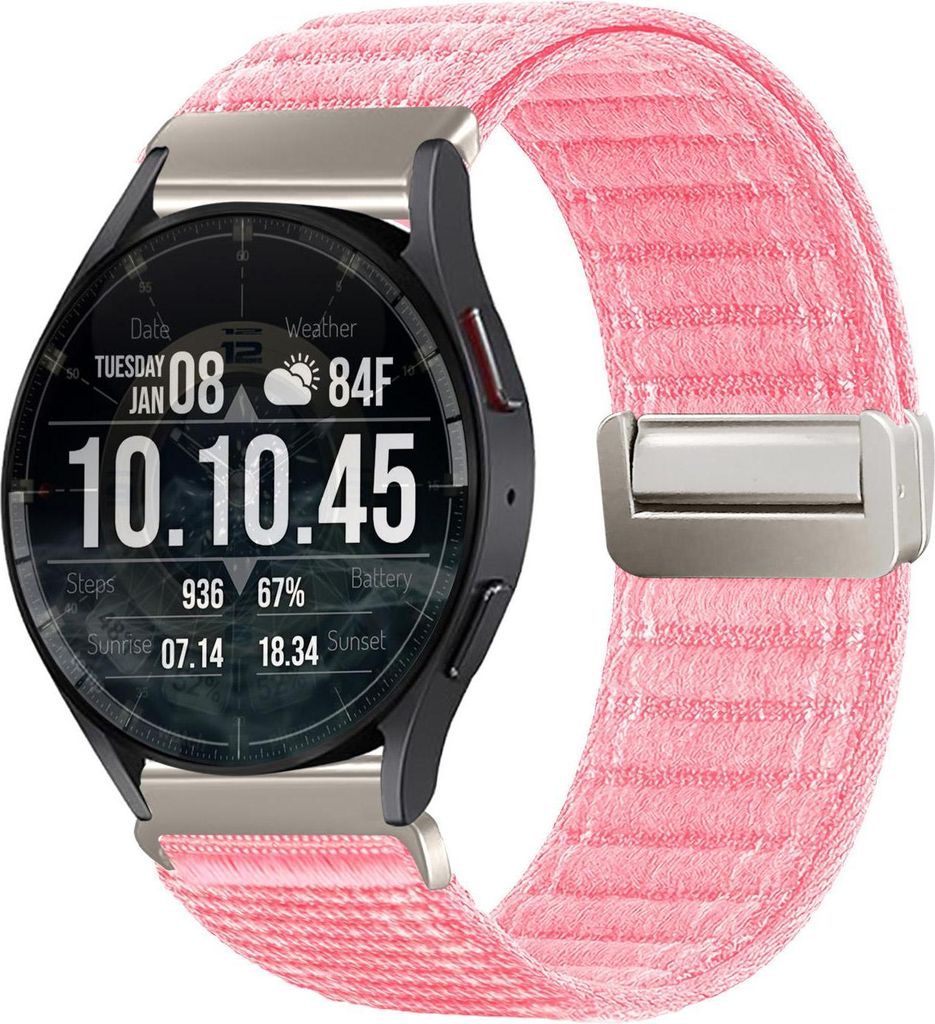 Smartwatch Armband für Samsung Galaxy Watch5 44mm Nylon Textil Band Ersatzband Wechselband Magnetverschluss flexibel atmungsaktiv Rosa