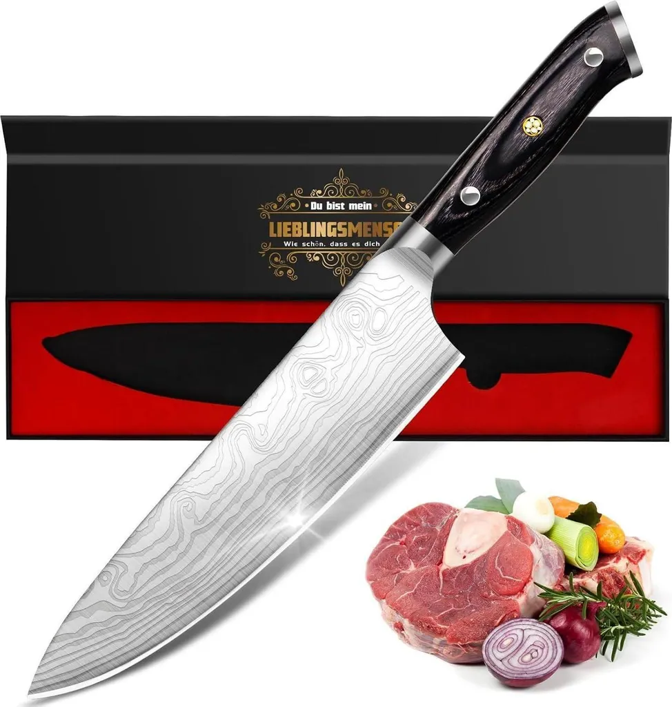 Regalo Natale Uomo Coltello Cucina 34cm Damascato Professionale