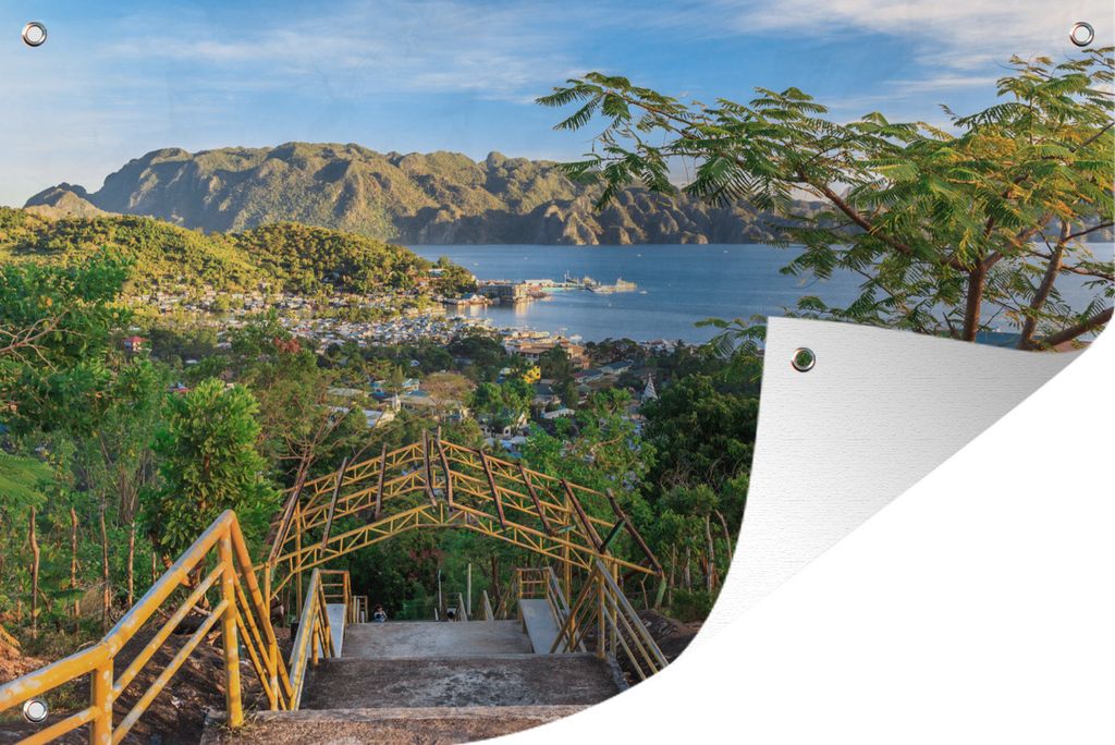 MuchoWow 60x40 cm Outdoor-Poster Gartendeko Sichtschutz Garten Poster für den Garten Ein Überblick über die Insel Coron mit den zerklüfteten...