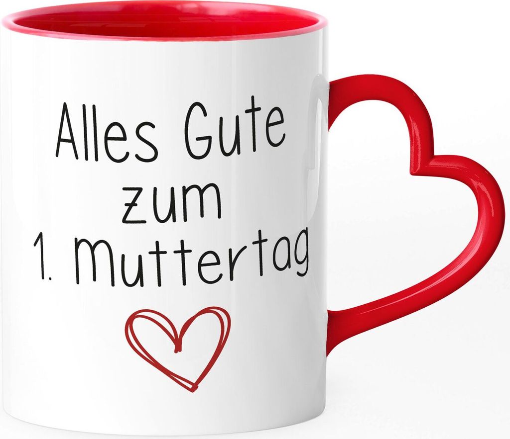 Kaffee-Tasse Alles Gute zum 1. Muttertag Geschenk für frischgebackene Mama junge Mütter Herz-Henkel SpecialMe rot Herz-Tasse
