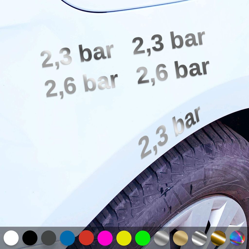 PantherPixel Luftdruck Aufkleber Reifenluftdruck BAR Reifendruck Sticker Auto Geschenkidee Farbe Chrom-Silber