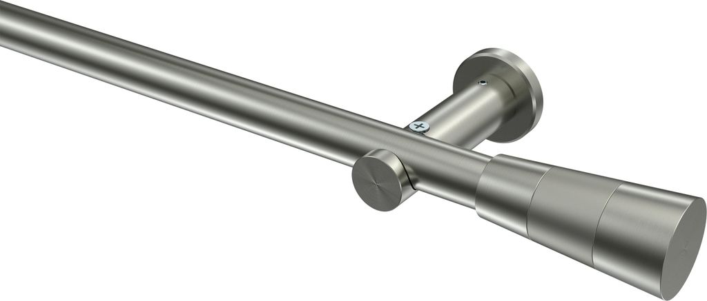 Interdeco Gardinenstange / Vorhangstange Edelstahl-Optik, Typ Platon Tanara (Konus Bicolor) ohne Ringe, 20 mm Ø 1-läufig, 140 cm