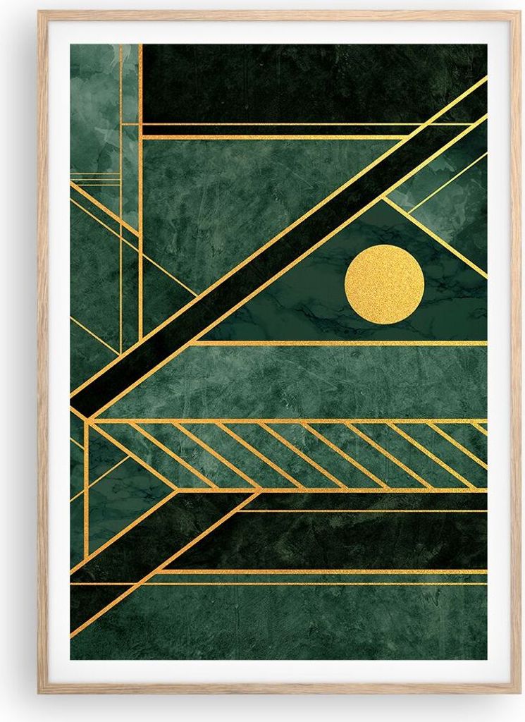 Gerahmtes Poster - Rahmen in heller Eiche - Grün Stück geometrisch - 70x100 cm - Wand Bild - Wanddeko - Wandbilder - Kunstposter - Wandposter - B...