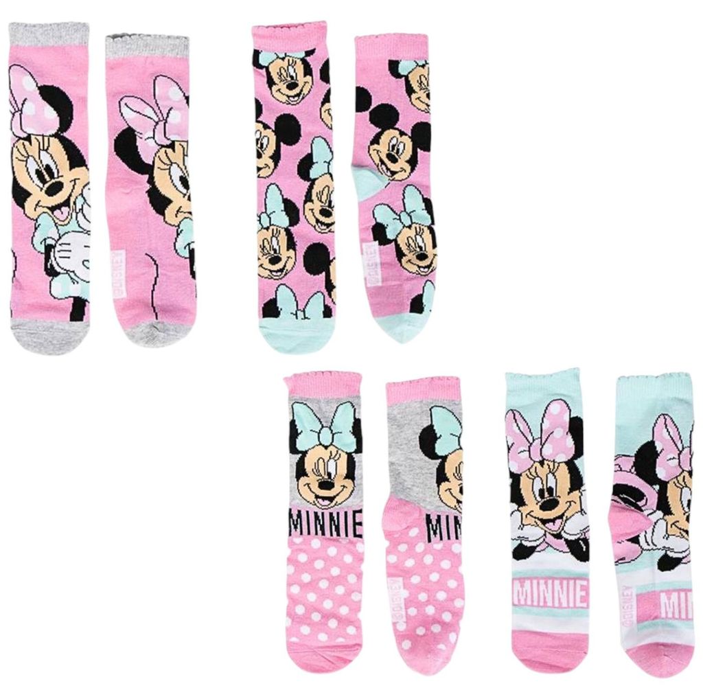 4er - Pack Kindersocken Disney Minnie Mouse Geschenkset mit Spardose Rosa 31 - 34