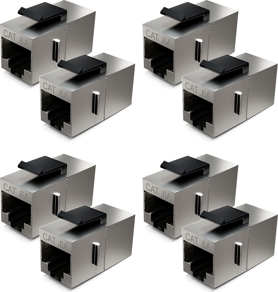 deleyCON 8x CAT6a Keystone Modul Patchkabel Kupplung Verbinder Geschirmt 2x RJ45 Buchse Netzwerk Patchpanel Keystonehalterung Erweiterung