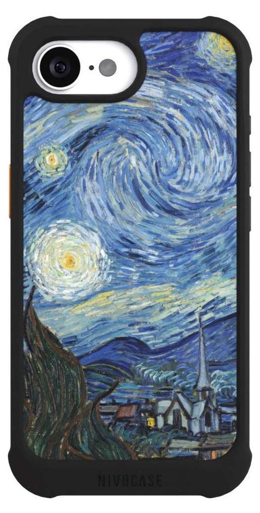 NIVOCASE Hülle für Apple iPhone 16e Stoßfeste Handyhülle NIVOmax Case Schwarz Kunst The Starry Night