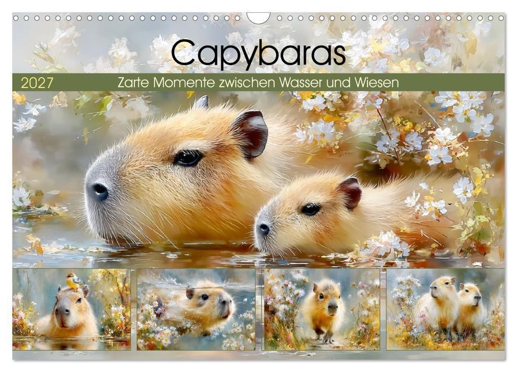 Capybaras. Zarte Momente zwischen Wasser und Wiesen (Wandkalender 2027 DIN A3 quer), CALVENDO Monatskalender
