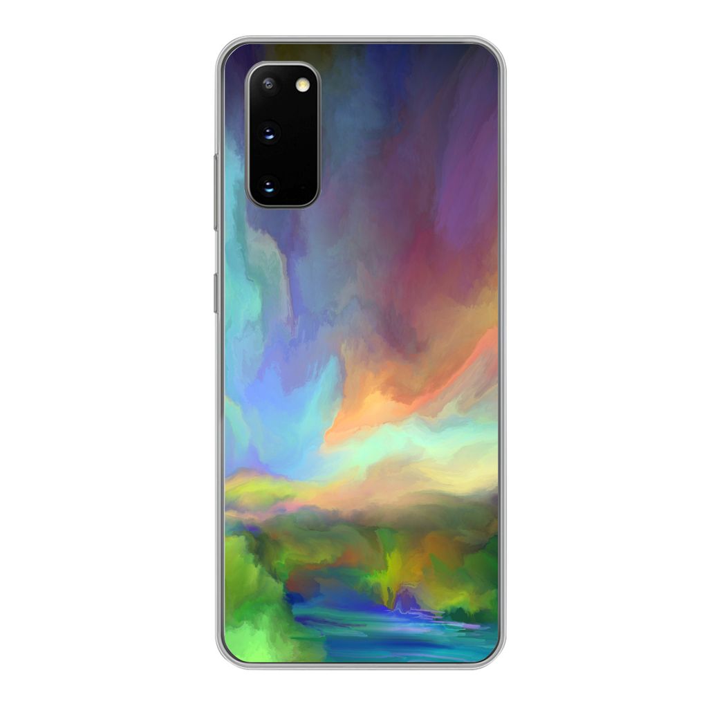 MuchoWow Handyhülle Schutzhülle Hülle für Samsung Galaxy S20 Landschaft - Aquarell - Himmel Silikon Softcase Handy Hülle - Bild