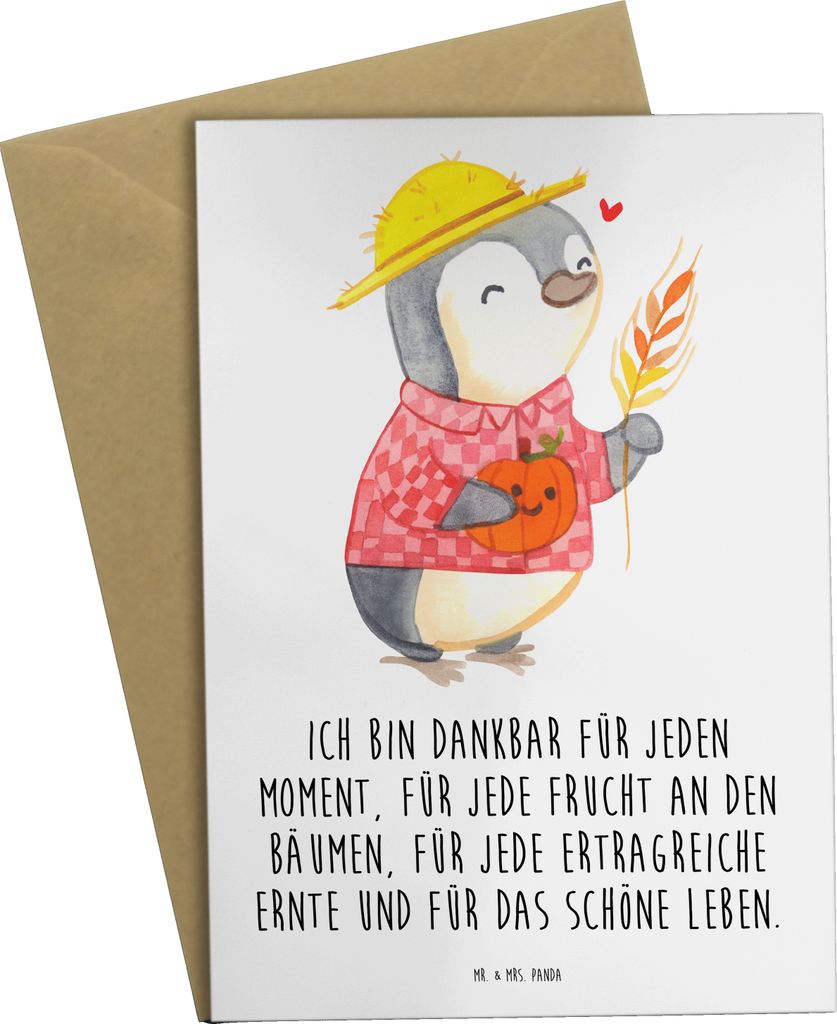 Mr. & Mrs. Panda Grußkarte Erntedankfest Pinguin - Weiß - Geschenk, babykarte, Erntedank, hochzeitskarten, Kürbis, Dankbarkeits Spruch, osterkar...