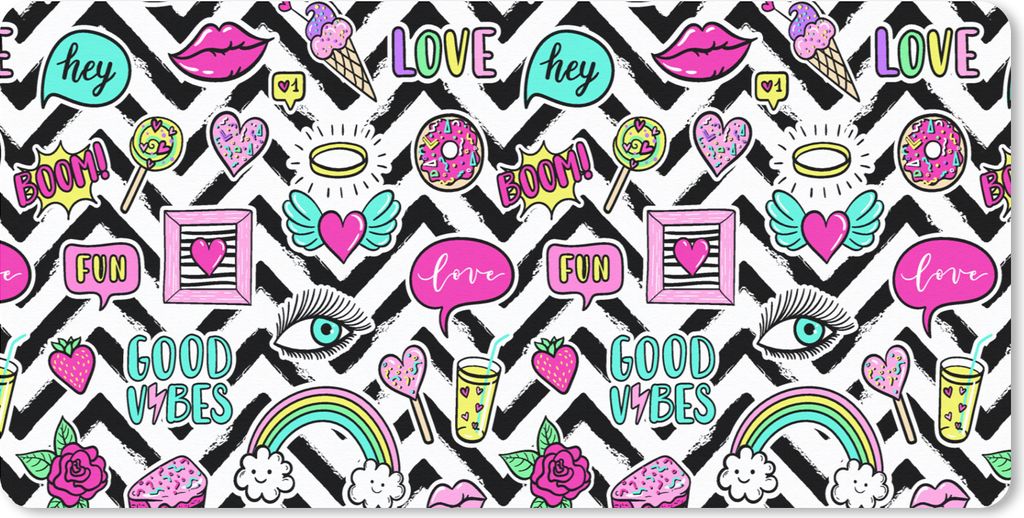 MuchoWow Schreibtischunterlage Muster - Vektor - Aufkleber - Jahre 80er Jahre 80x40 cm - XXL Mauspad - Gaming Mauspad