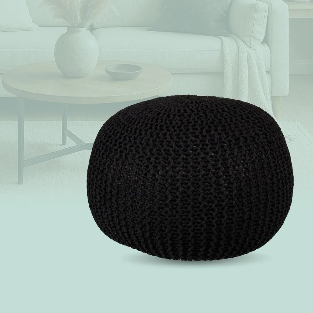 Pouf rond en maille tressée bohème idéal pour salon ou chambre adulte